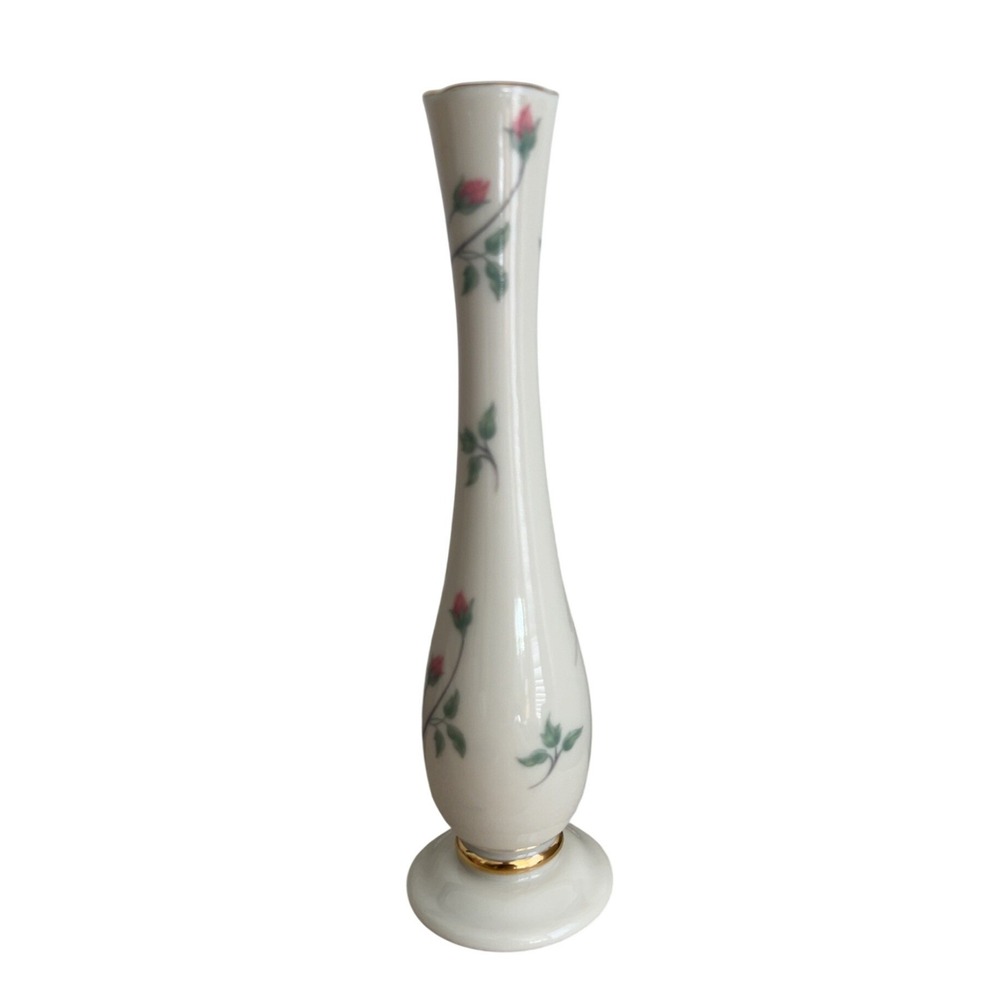 Lenox Rose Manor Bud Vase Ivory Colored Porcelain 24K gold trim 7" Tall